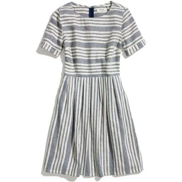 Madewell Songbird Striped Stucco Blue & Cream Stripe Short Sleeve Mini Dress 4 - Image 3