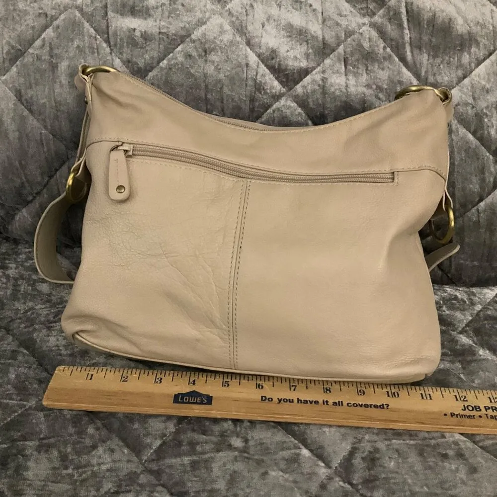 Leather shoulder Bag With Adjustable Strap & Multiple Compartments Beige Tan - Image 5