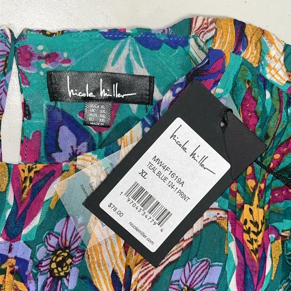 Nicole Miller NWT Size XL Blue Floral Print 2 Pc. Peasant Blouse & Camisole Set - Image 6