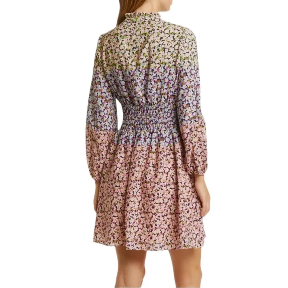 Vince Camuto Floral Smocked Waist Long Sleeve Mini 
Dress Pink Blue Size 6 NWT - Image 3