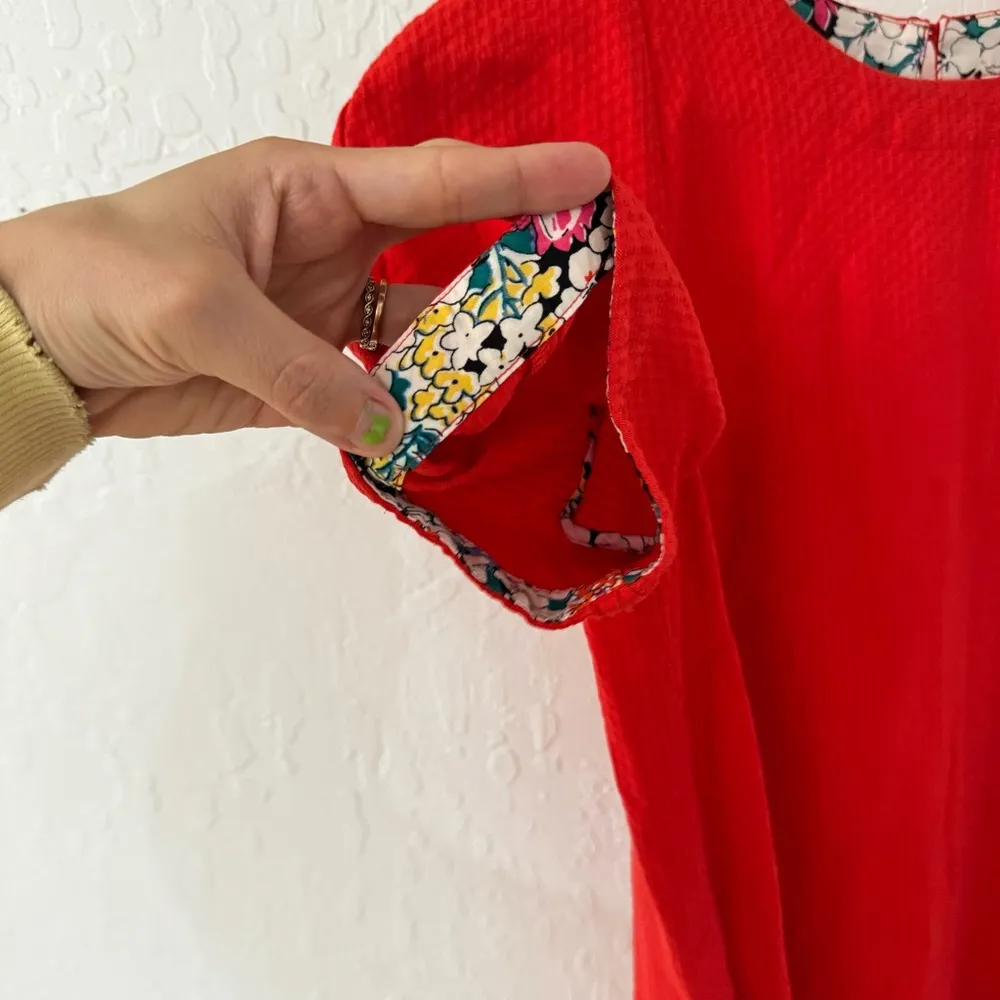 Anthropologie Red Floral Trim Textured Maeve Rousseau Flounced Dress 2 - Image 5