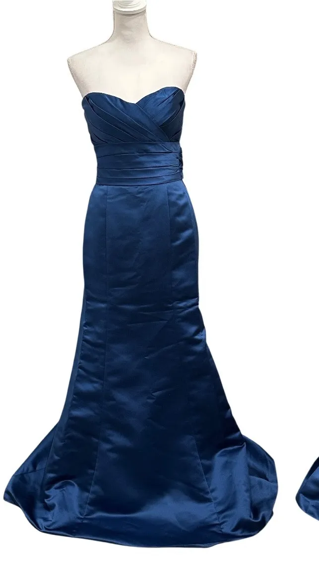 VTG 90s Bill Levkoff Navy Blue Strapless Satin Gown Bridesmaid Prom Black Tie 4 - Image 2