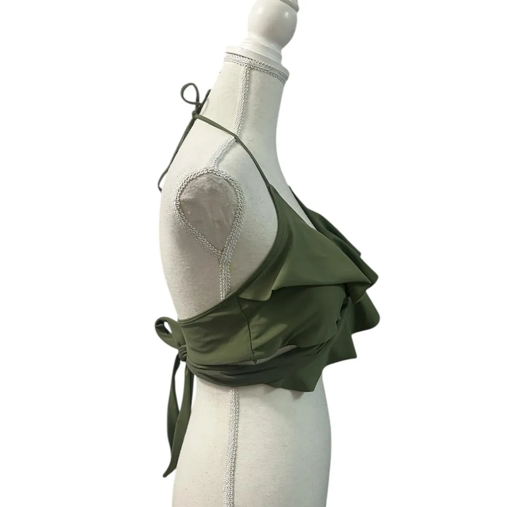 NWT Aerie Scoop Bikini Swim Top Olive Green Wrap Around Tie Back XL - Image 3