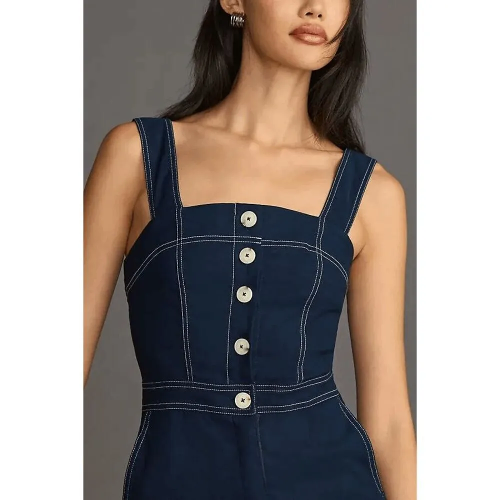 Maeve The Colette Portside Button Front Navy Blue Nautical Romper 8 NWT - Image 9
