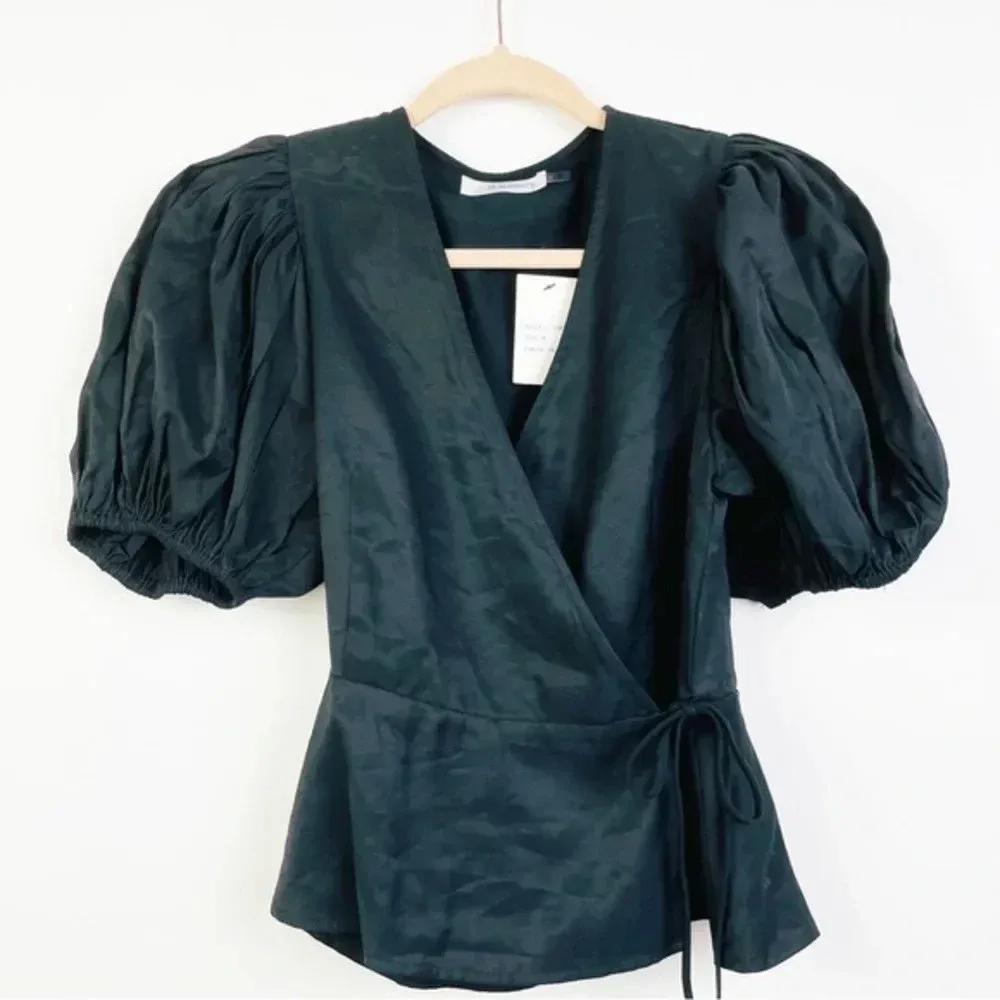 IDEM DITTO Black Puff‎ Sleeve Knit Wrap Top Size Medium NWT - Image 2