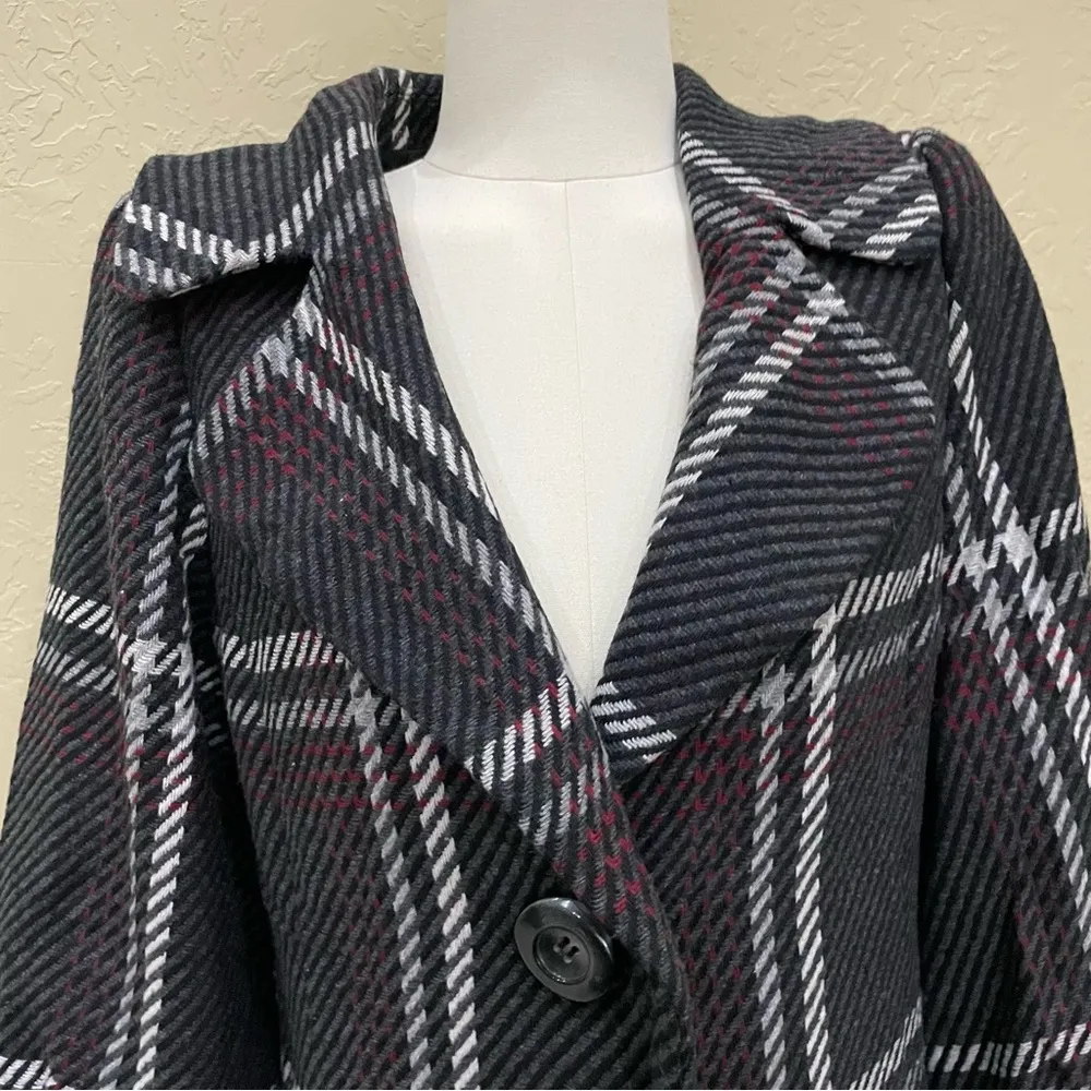 Classiques Entier designer black plaid mid-length wool-blend trench coat/ M /EUC - Image 2
