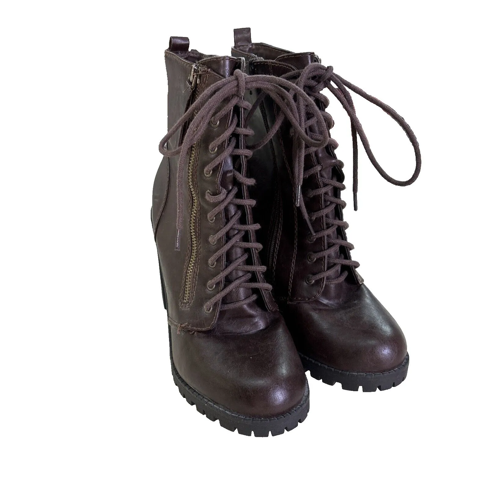 Soda Womens Shoes Sz 9 Balboa Brown‎ Block Heel Combat Moto Boots Lug Sole Y2K - Image 3