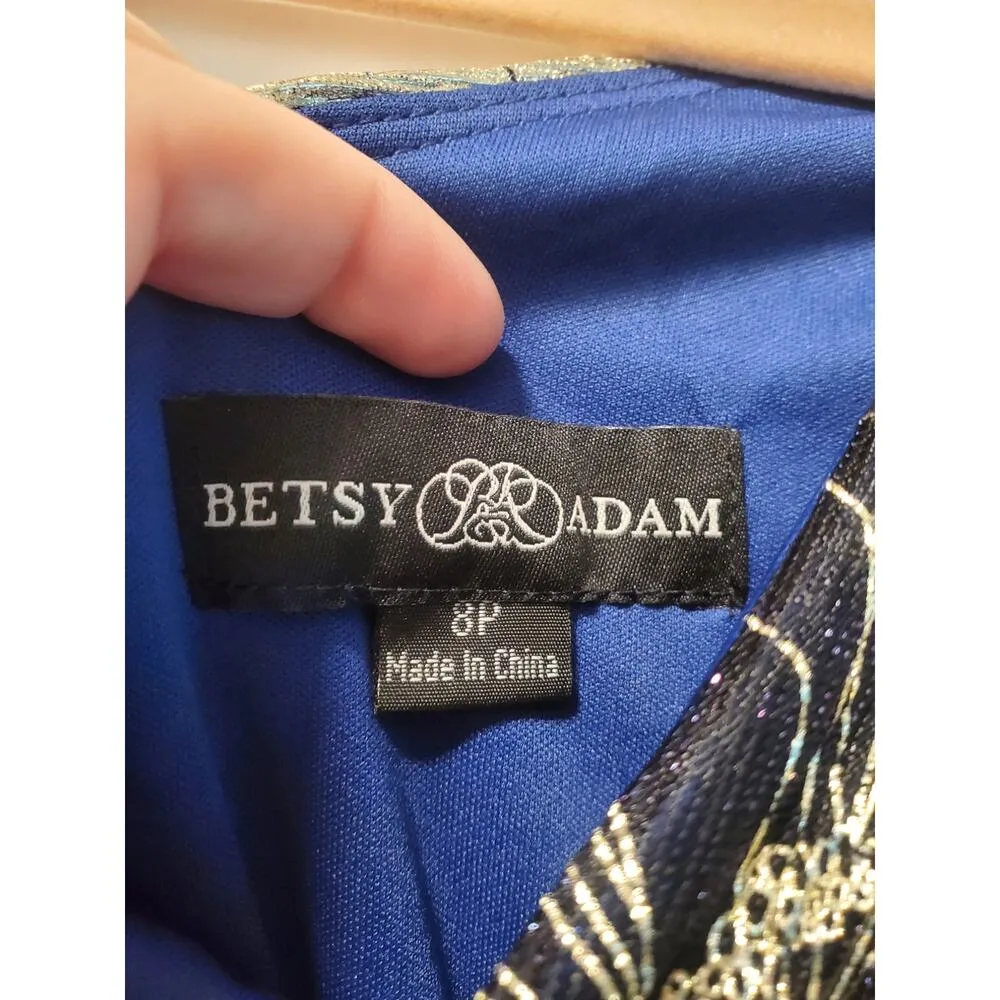 Petite "Gwen" Long One Shoulder Wrap Foil Flower Dress.a21 Gold Size 8P - Image 5