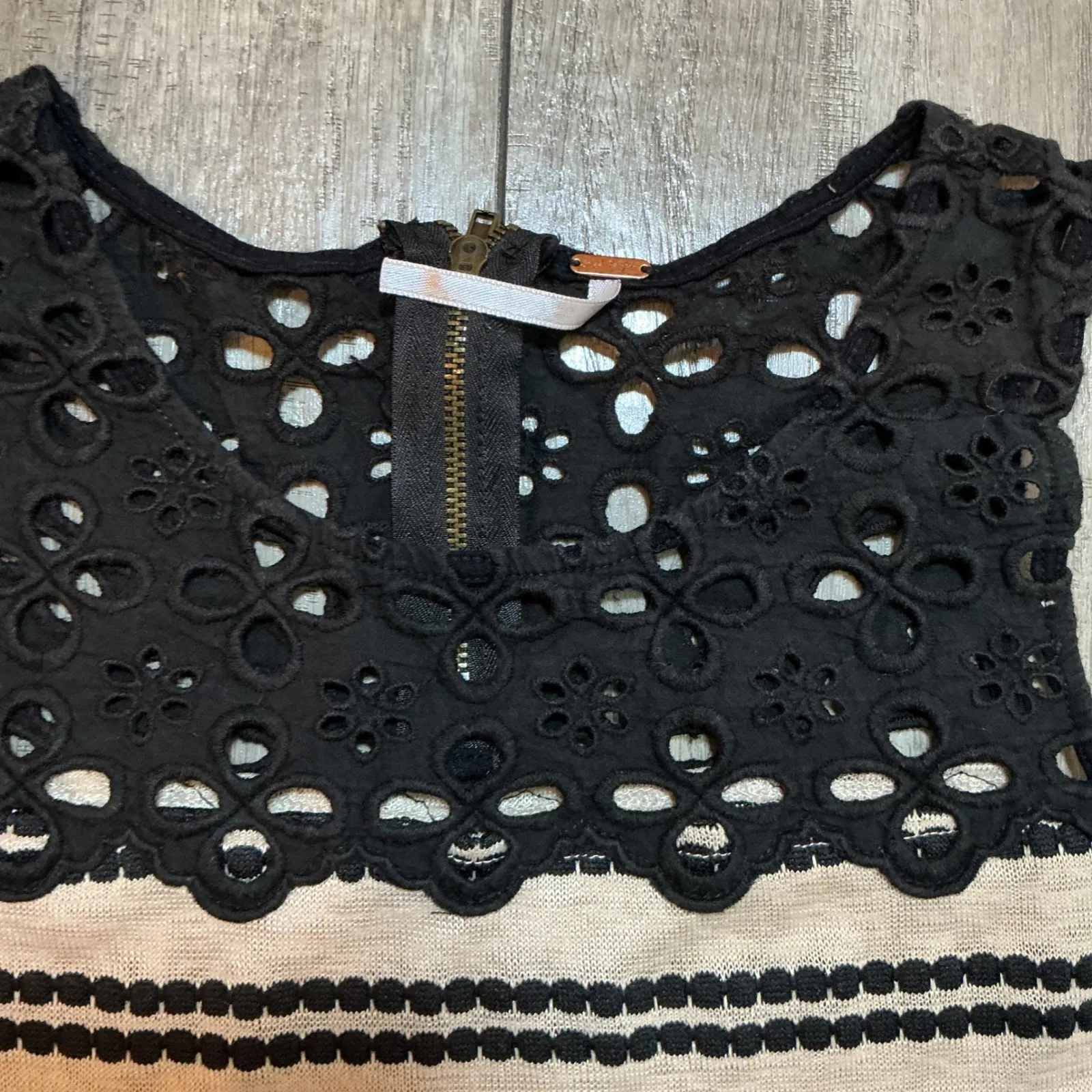 Free People Dress XS Black Lace Sleeveless‎ Striped Ruffle Hem Casual Summer - Image 2