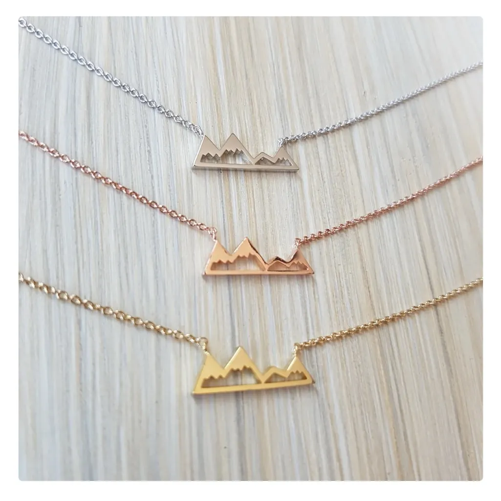 White Gold Plated Mountain Bar Pendant Necklace, 16-18”‎ - Image 10