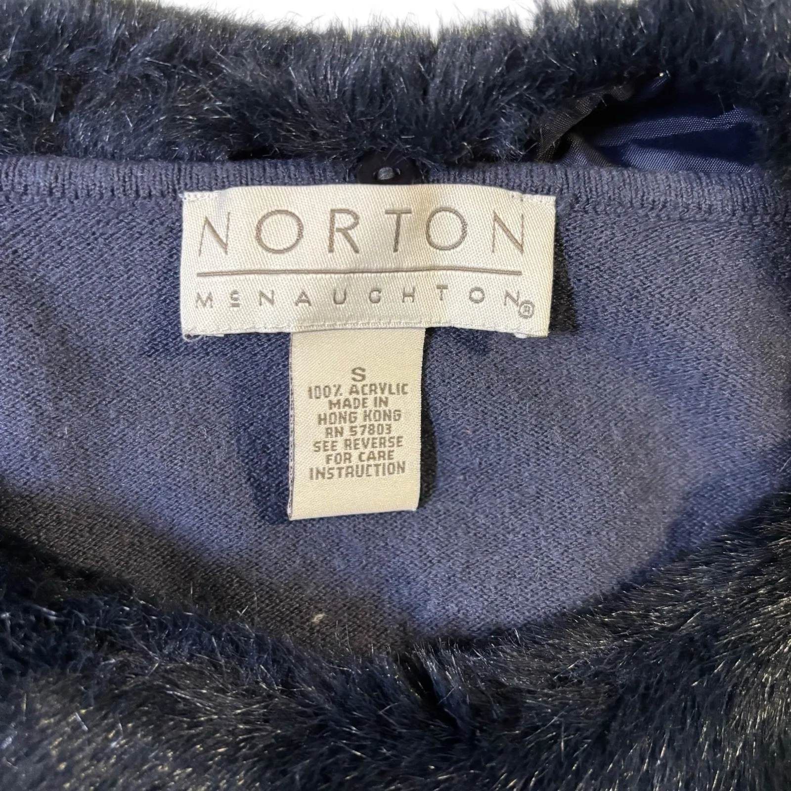 Norton McNauchton Women's Long‎ Sleeve Dusty Blue Fur Collared Sweater Size S - Image 6