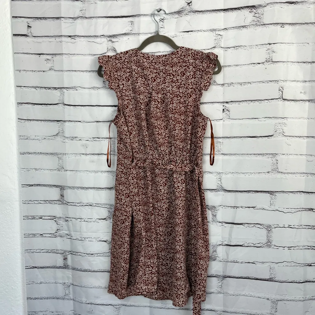 Y2K Monteau Burgundy Ditsy Floral Button Front Mini Dress Women’s Large Ruffle - Image 9