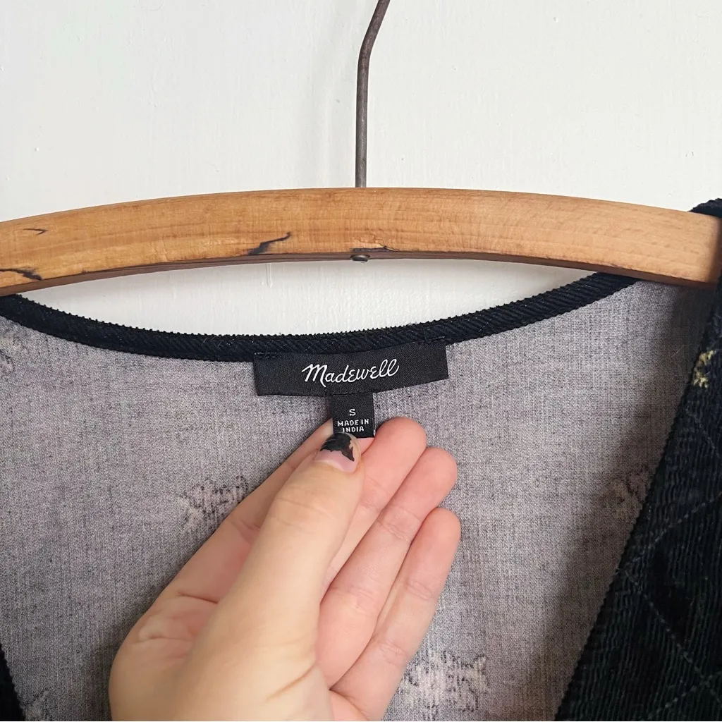 Madewell • Corduroy Quilted-Bib Mini Dress in Blurred Ikat babydoll black floral - Image 6