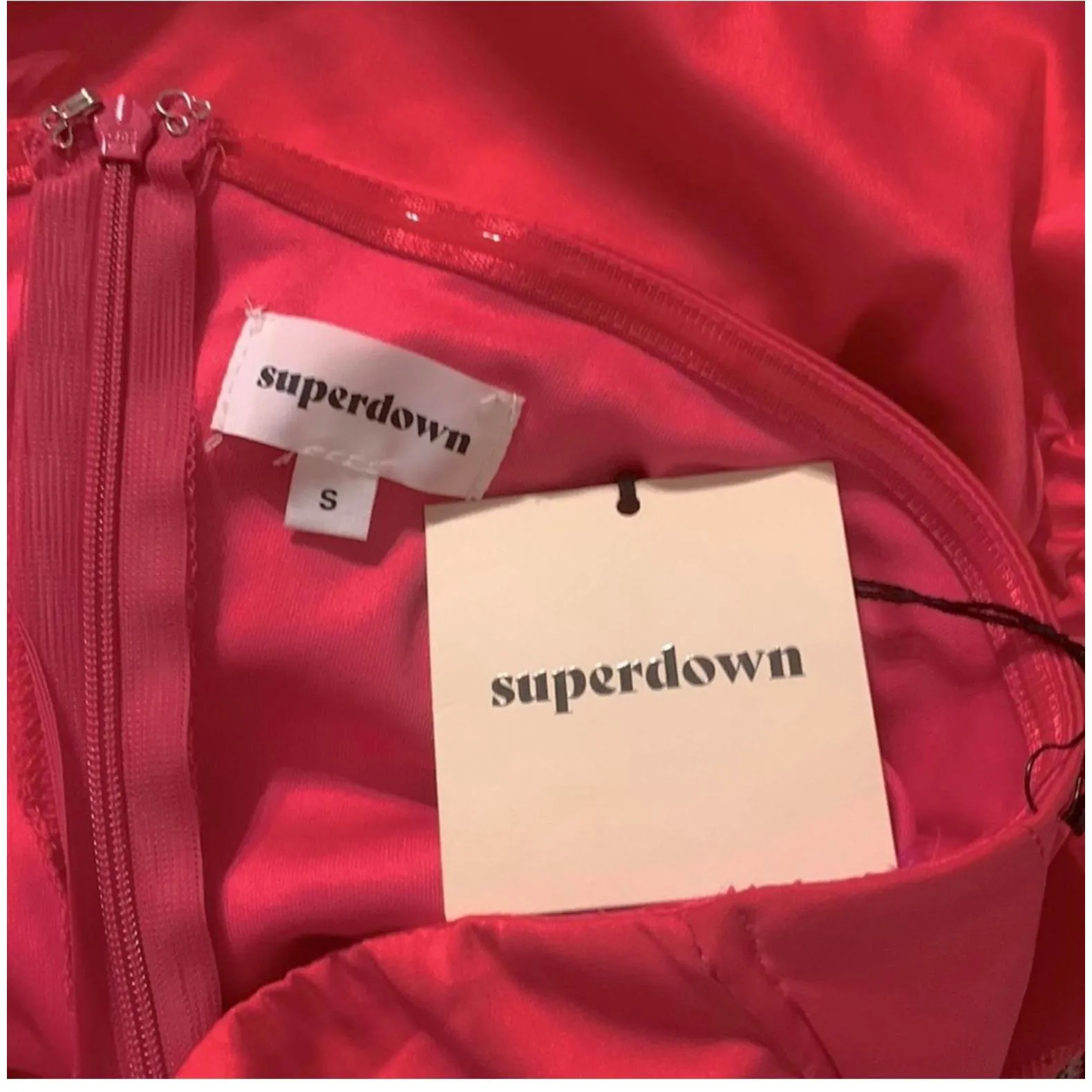 Superdown Lilou Strapless Mini Dress Hot Pink Satin Revolve NWT Size Small - Image 4