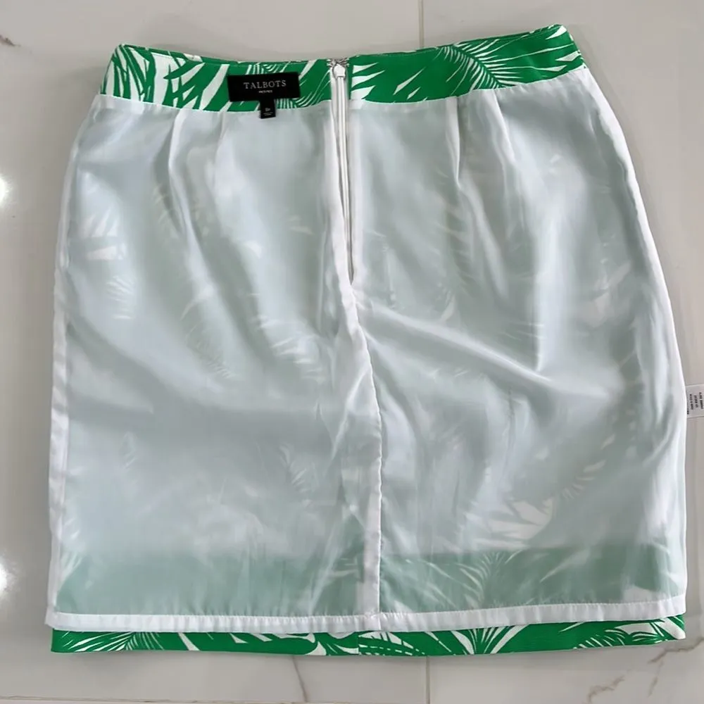 Women’s Palm Tree Leaf Green/White Tropical Print Skirt Sz 8P - Image 6