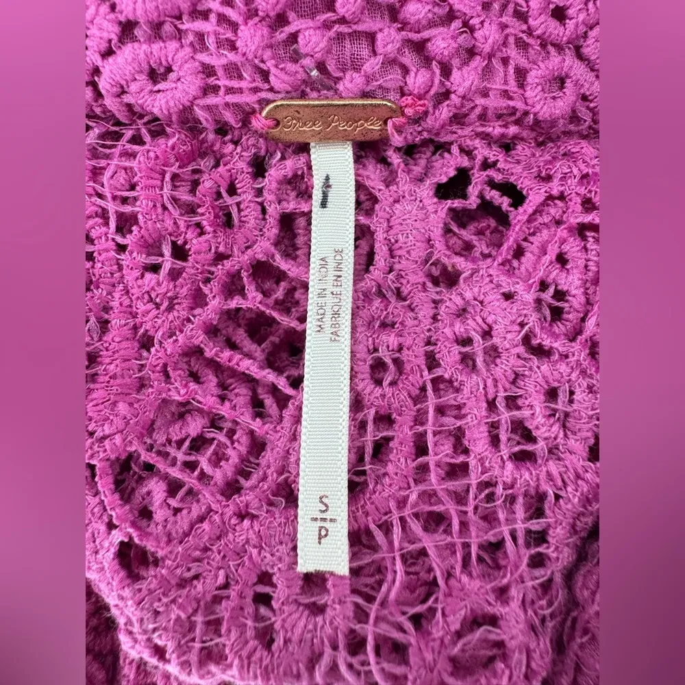 Free People Until Sunday Crochet Button Up Shirt Size S Pink - Image 8