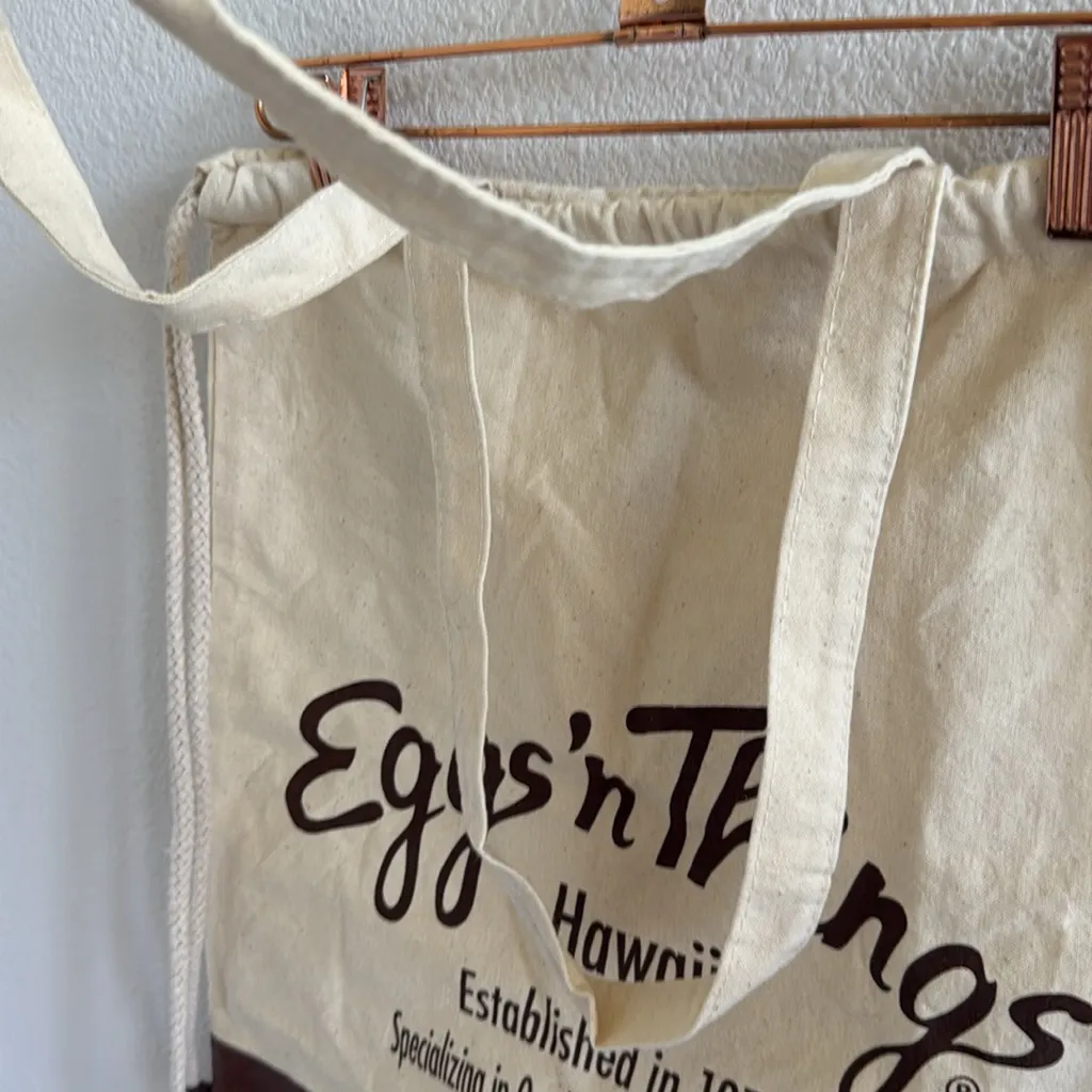 Eggs 'n Things Canvas Tote Bag Drawstring Backpack or Tote Brown - Image 4