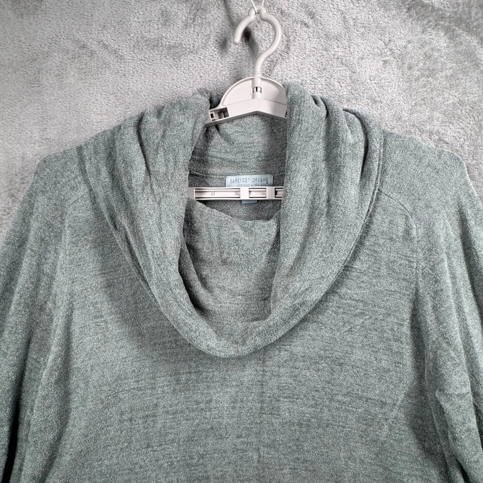 Barefoot Dreams Sweater CozyChic Ultra Lite Cowl Neck 1X Green Plush Loungewear - Image 4