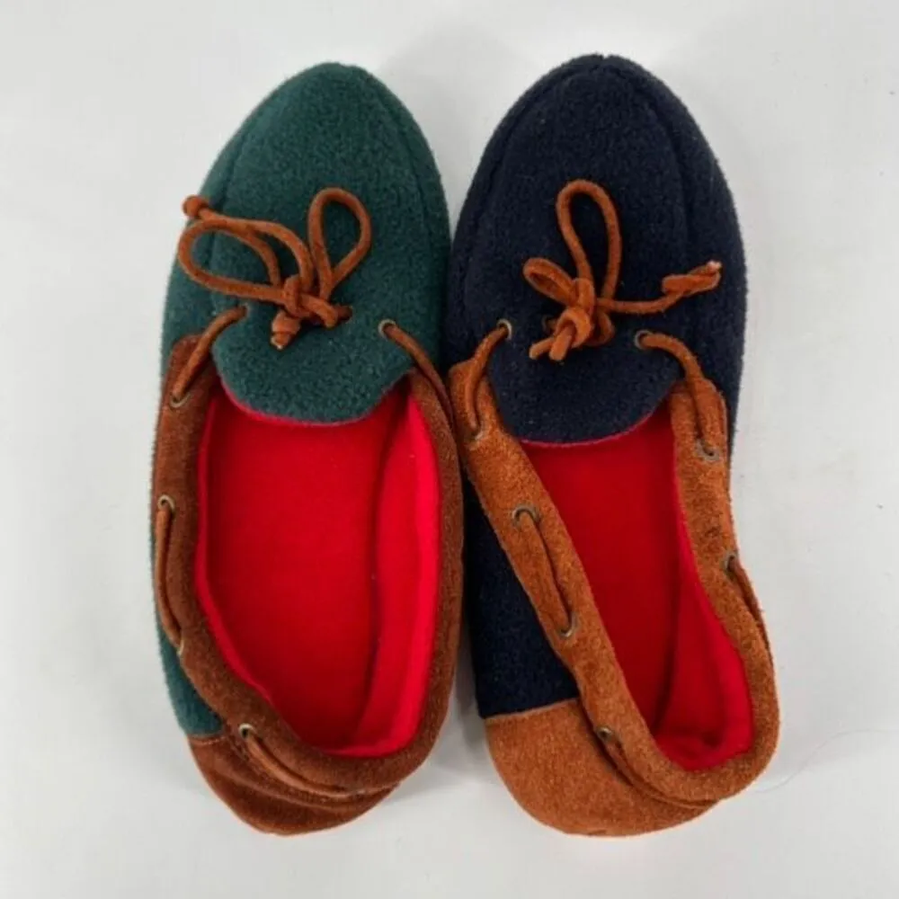 VTG 40/50s Eddie Bauer Women Polartec Colorblock Fleece Moccasin Slippers Size 8 - Image 3