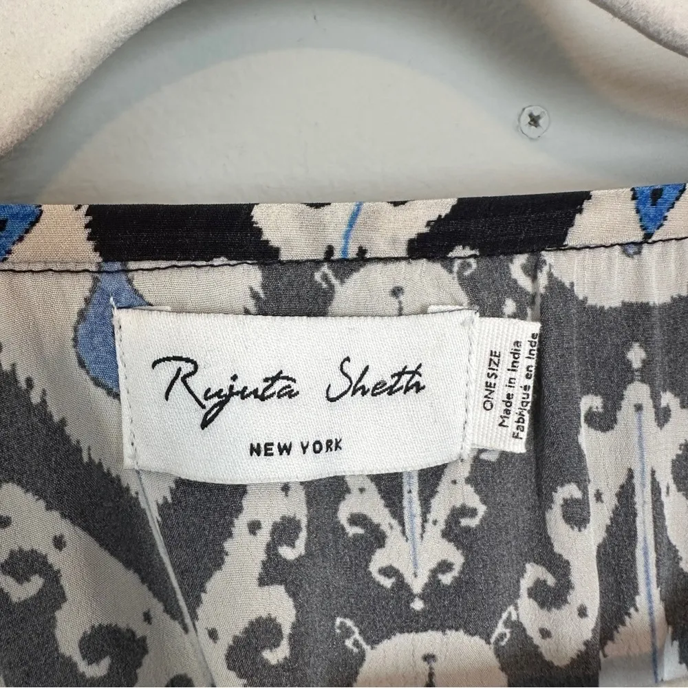 Rujuta Sheth Cinched Kaftan Dress Size O/S Blue Ikat Print - Image 8