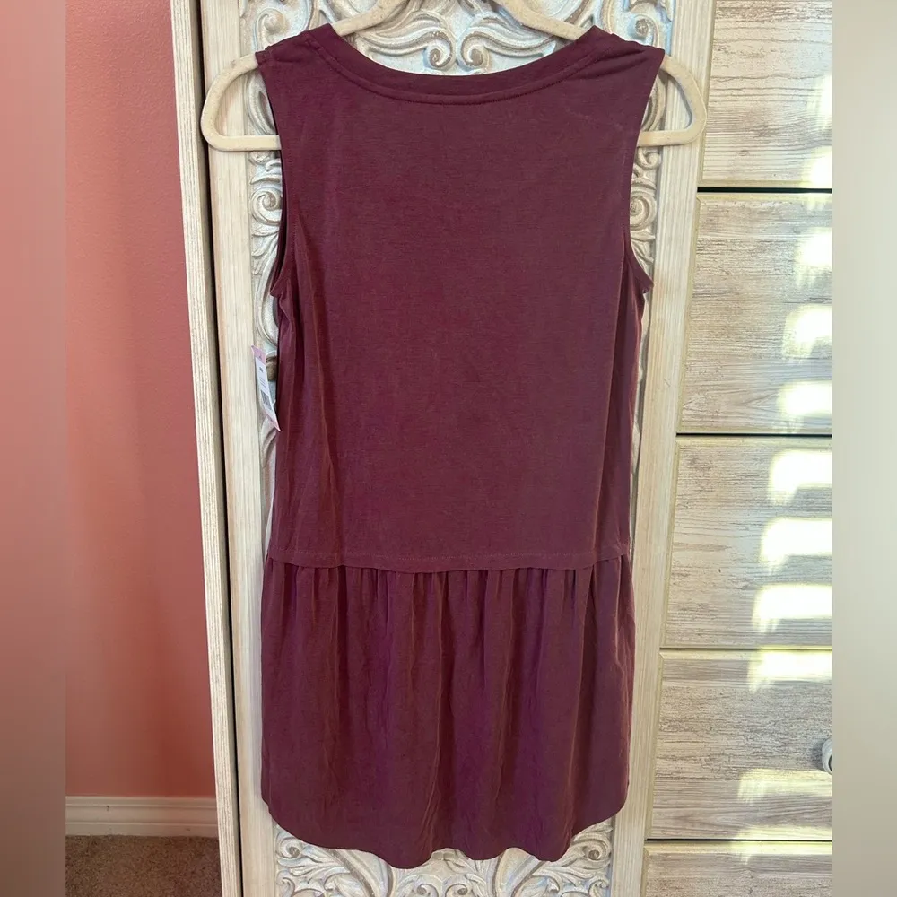 Anthropologie Mote burgundy Peplum tunic Lagenlook, flowy, sheer bottom tank SM - Image 2