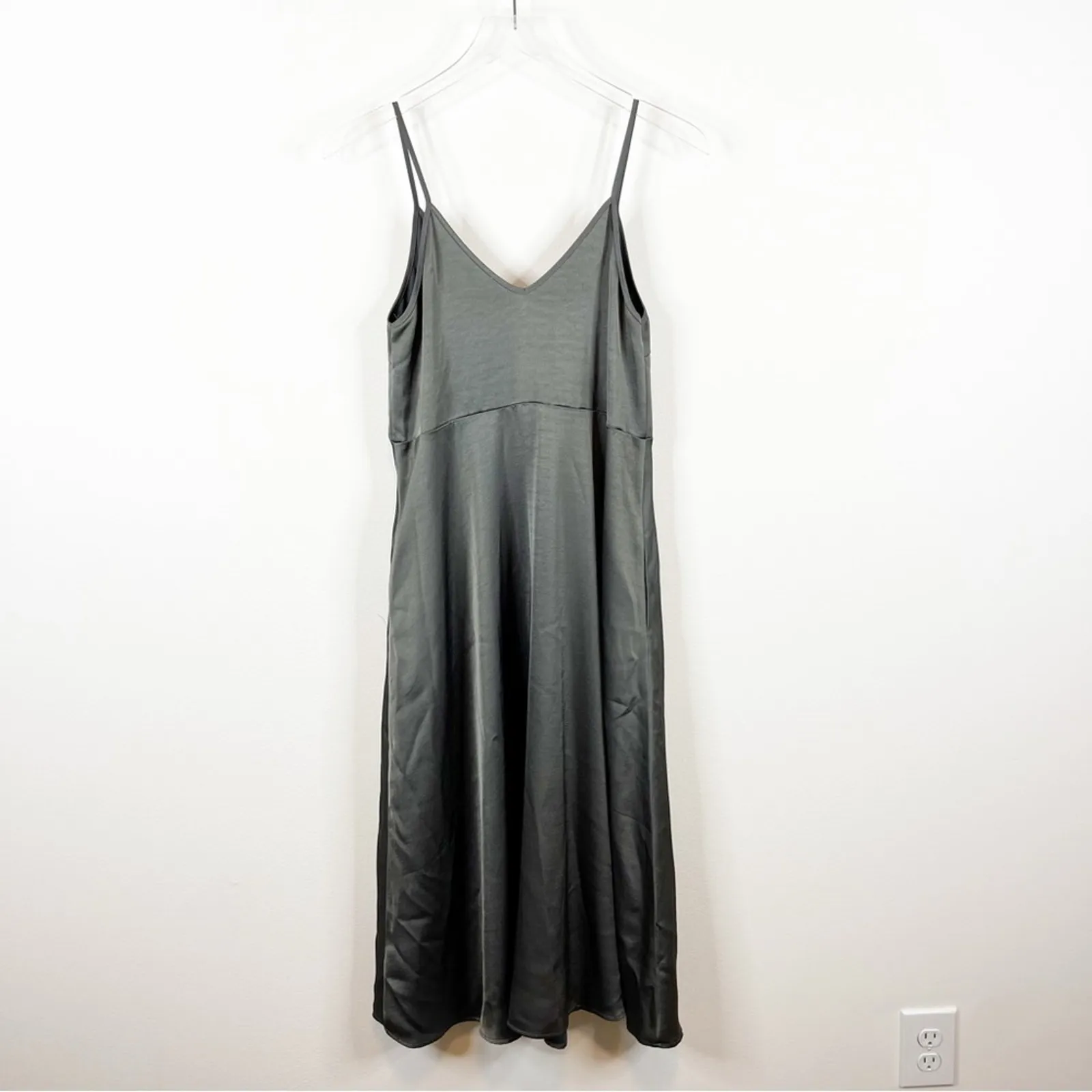 Anthropologie Daily Practice Satin Midi Dress‎ XS Grey - Image 3