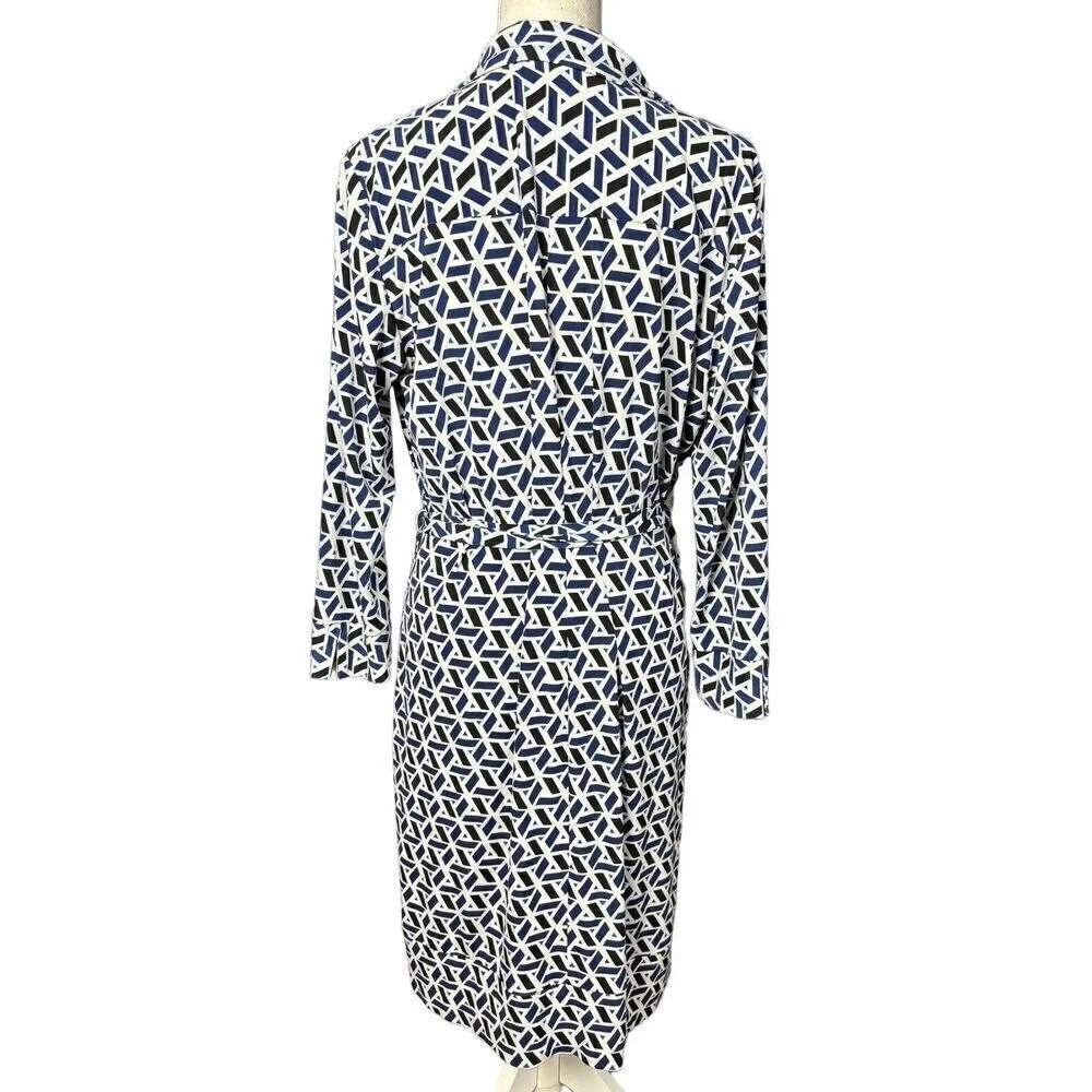 Donna Morgan Midi Dress Size 14 Tie Belt Artsy Geometric Blue Corpcore Office - Image 2