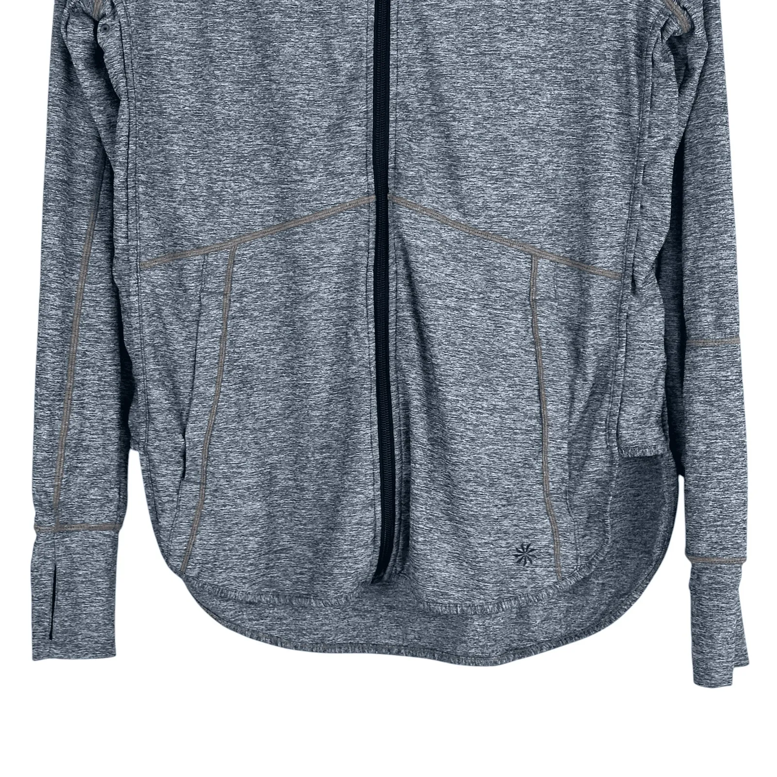 Athleta Baja UPF Jacket Womens M Heather Gray Full Zip Thumb Holes Athleisure - Image 4