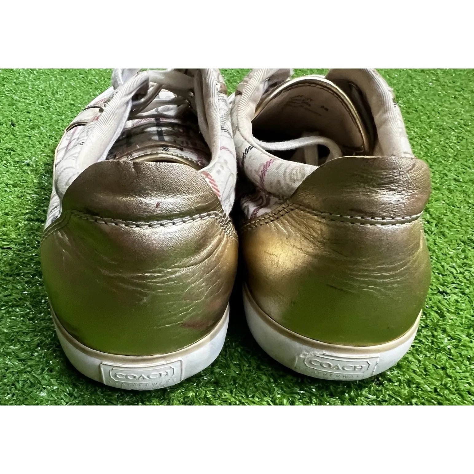 Coach Shoes 9‎ B BARRETT Gold Plaid Casual Designer Sneakers Trendy Chic zz GUC - Image 6