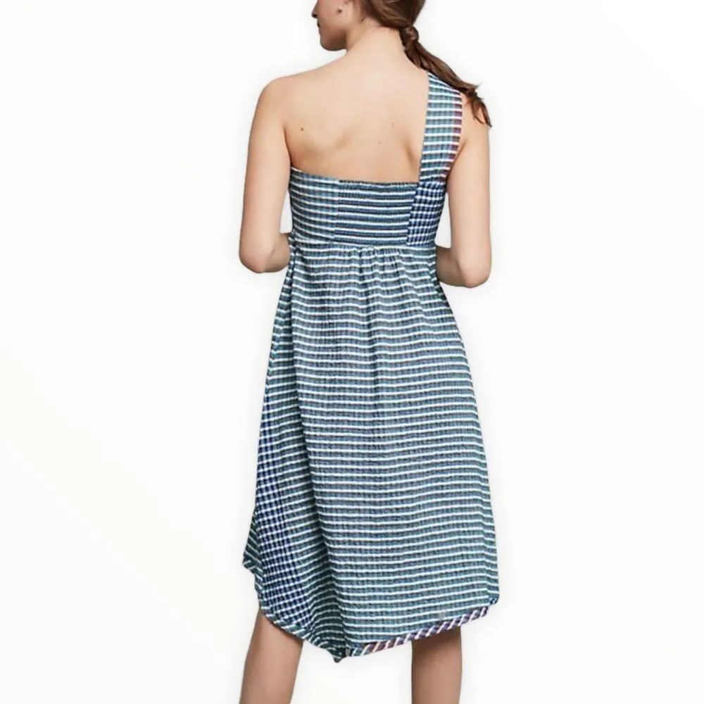 Maeve Waverly One Shoulder Multicolor Gingham Midi Dress size 6 - Image 2