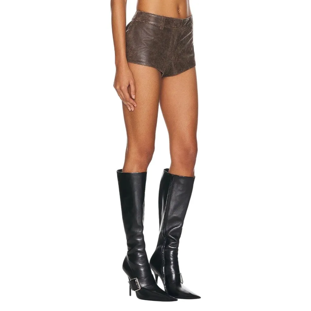 Retrofete Aven Leather Shorts in Vintage Brown Small New Womens - Image 12