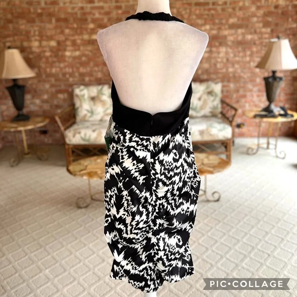NWT Nicole by Nicole Miller Dress Ruched Halter Satin Black White 10 Cocktail - Image 7