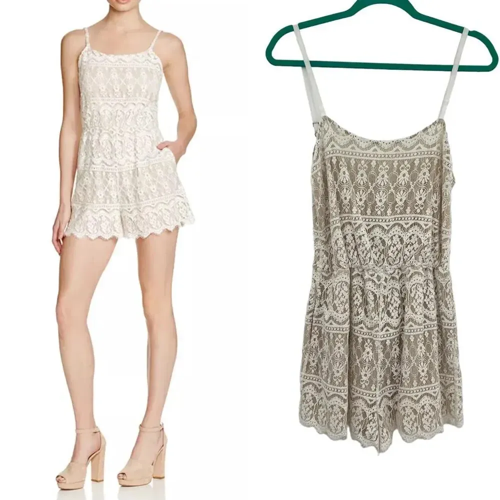 Alice + Olivia Cassia Romper Sleeveless Lace‎ Crochet Zipper White Beige  Size 8 - Image 2