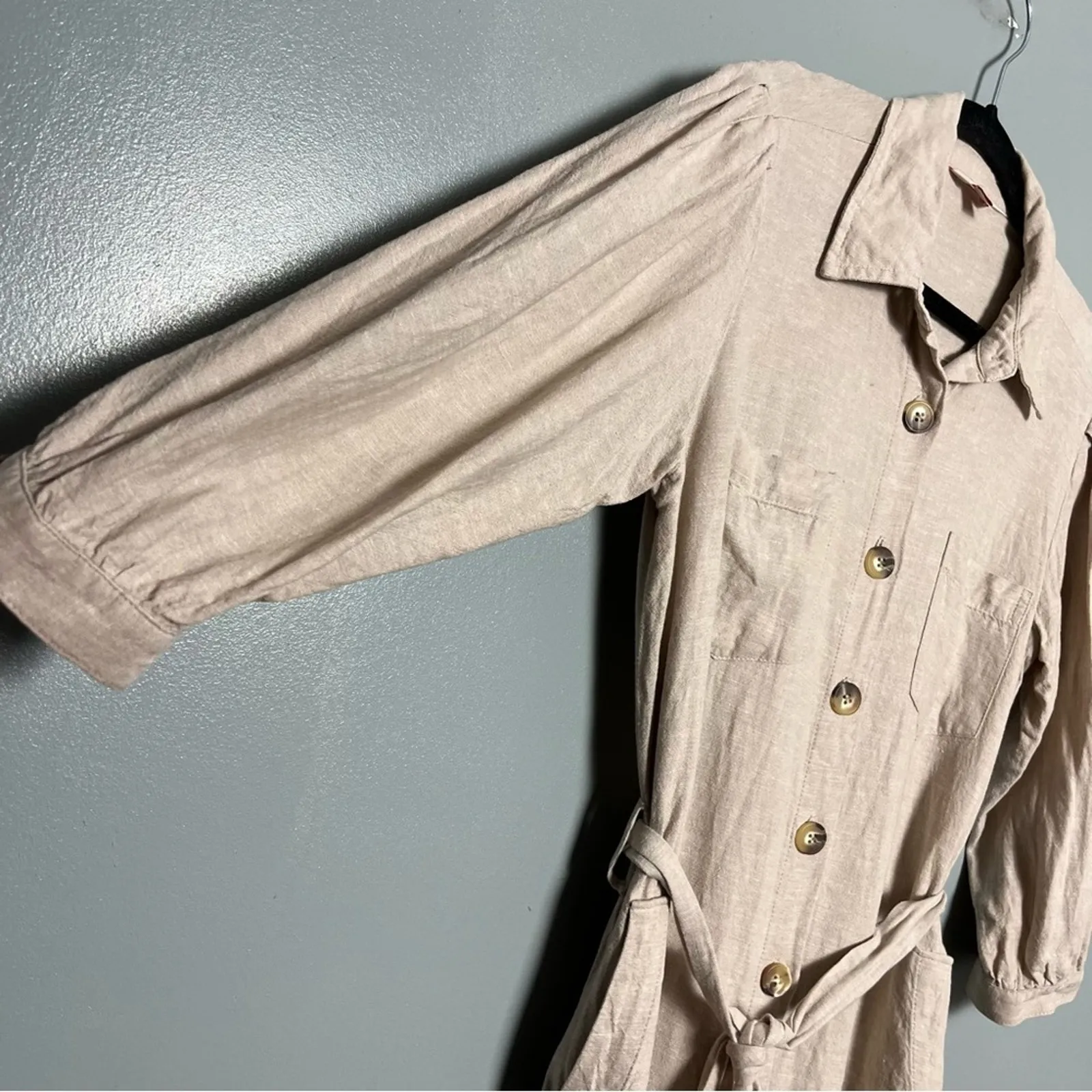 ESPRIT Linen Botton Front Utility Midi Dress Lightweight Khaki Women’s Size S - Image 2