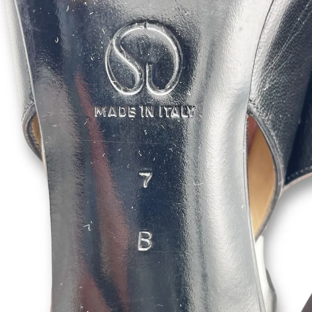 St. John Black Leather Slingback Heels Size 7 Made in Italy Square Toe Pumps VTG - Image 14