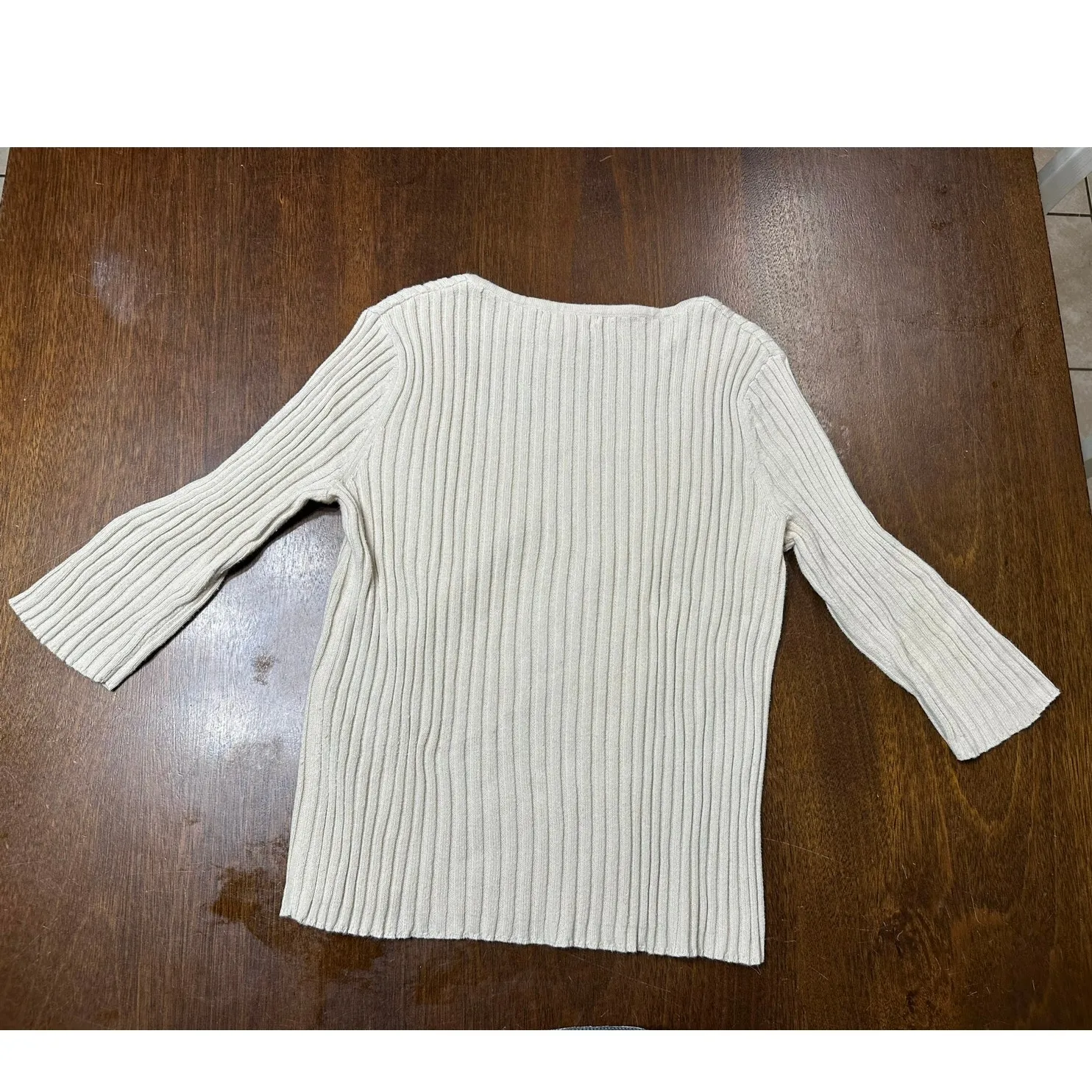 Vintage Ribbed Grunge 90s Sweater Shirt Women Medium Nude Neutral Bodycon Twee - Image 3