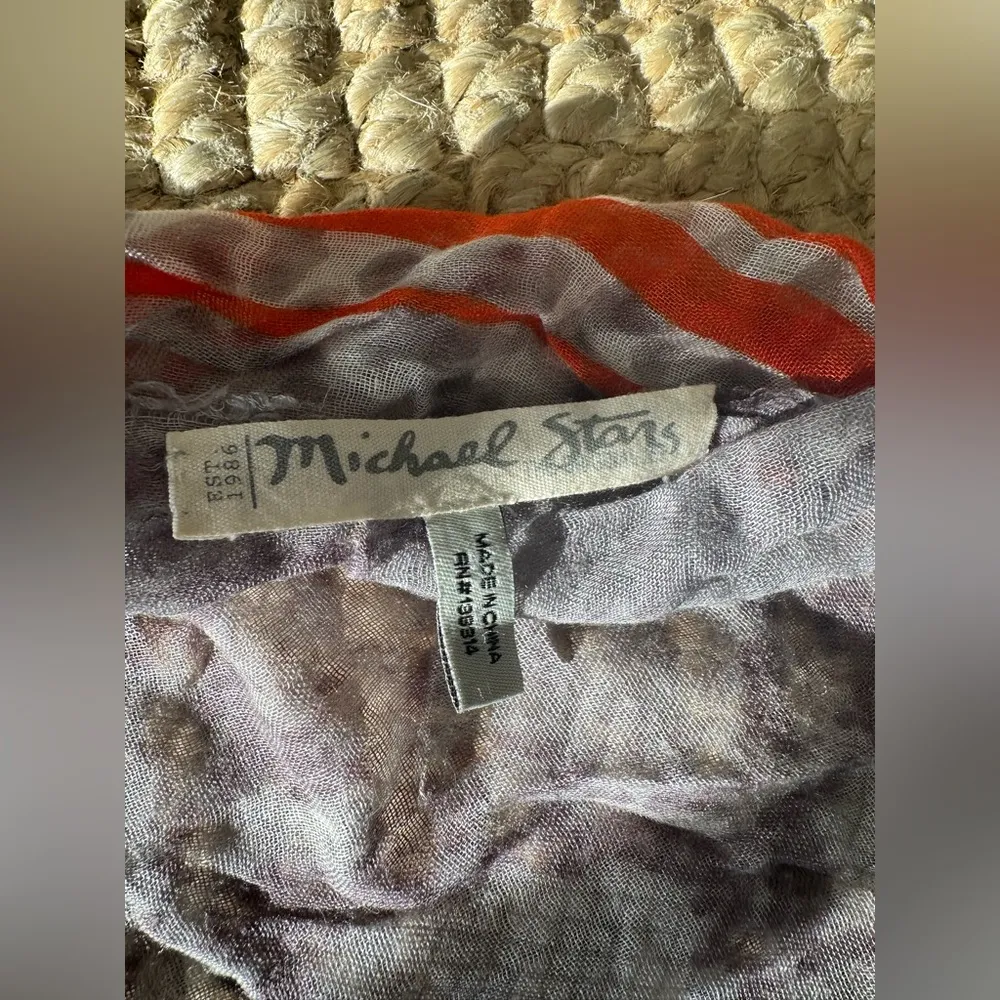 Michael Stars scarf Leopard print gray & white with orange accent - Image 3