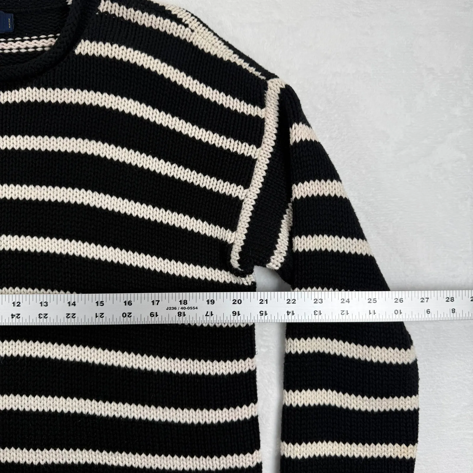 Polo Ralph Lauren Striped Crew Neck Sweater Knit Size L Black Cream Cotton Blend - Image 3