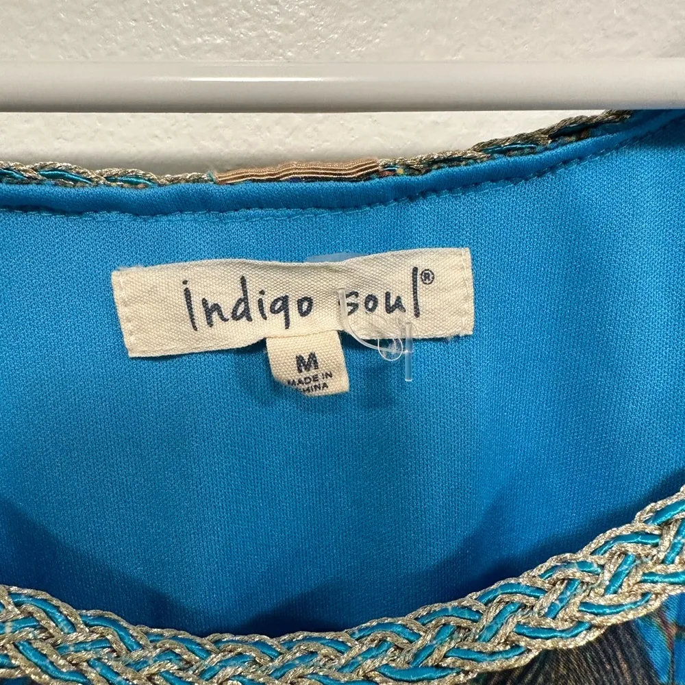 indigo soul dress! peacock feather print blue beach cover women’s size medium! - Image 3