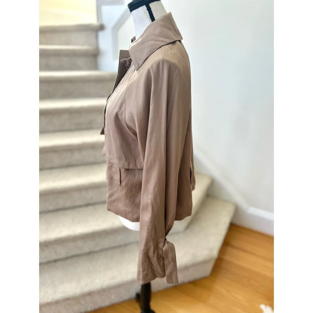 L'Academie Razon Tan Brown Wide Cuff Cropped Trench Jacket - Image 5