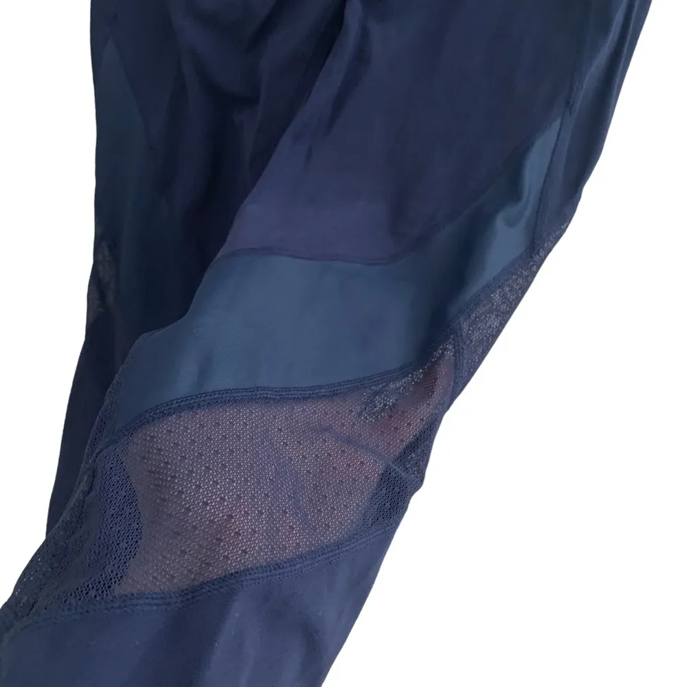 Athleta blue dotted mesh powervita navy leggings size small lace cutout tights - Image 12