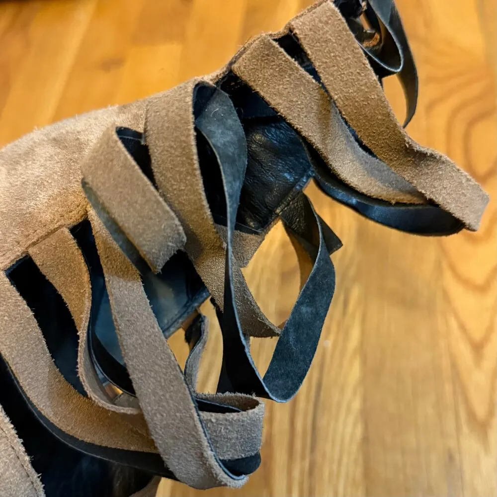 Free People Sloan Women’s 39 Tan Suede Strappy Ankle Booties Boots Western Boho - Image 8