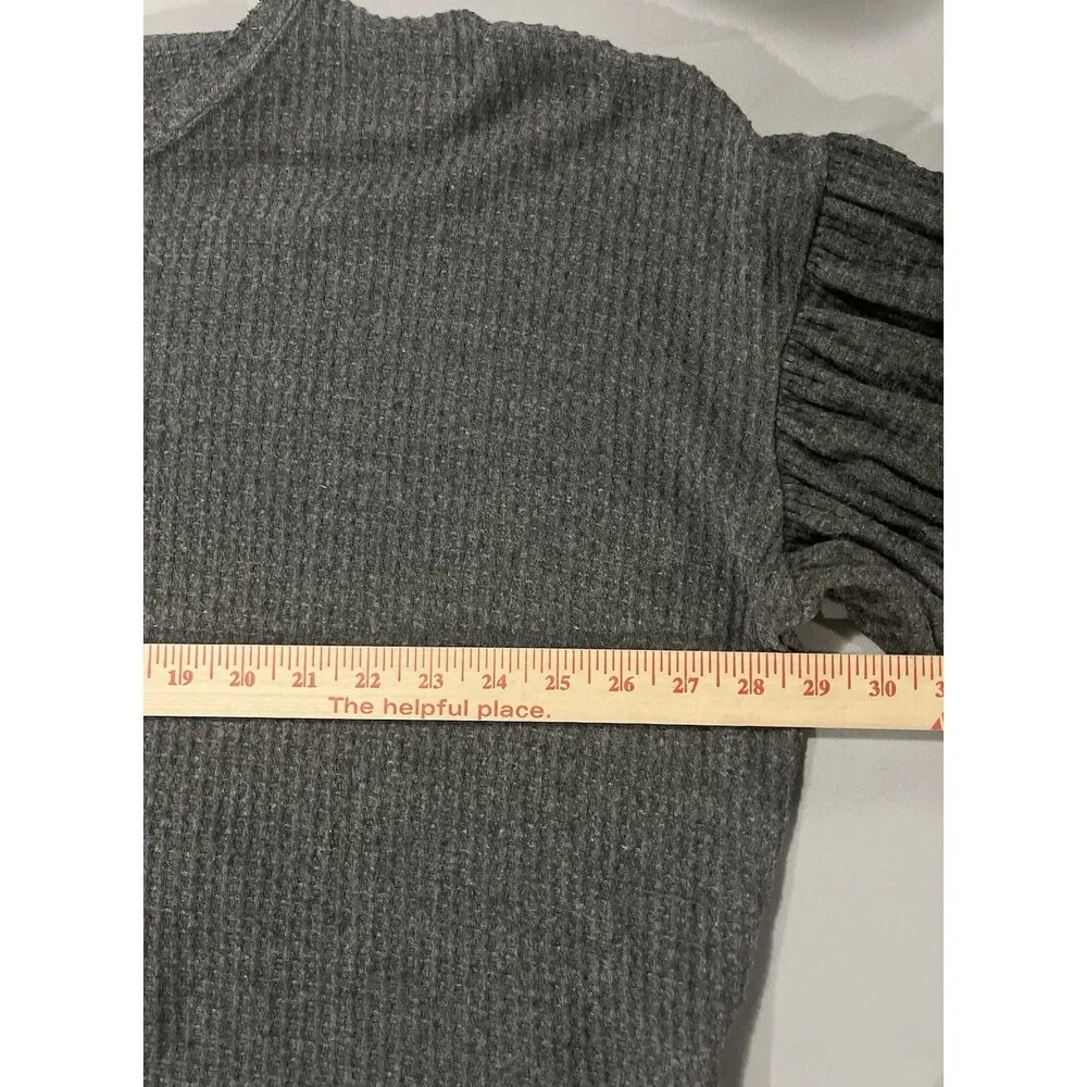 Day To Day Gray Oversized Balloon Sleeve Textured Crop Peasent Top Size Large - Image 6