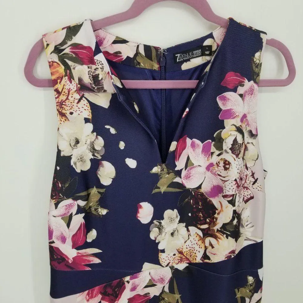 New York & Company Floral Midi Sheath Dress L Blue Size L - Image 5
