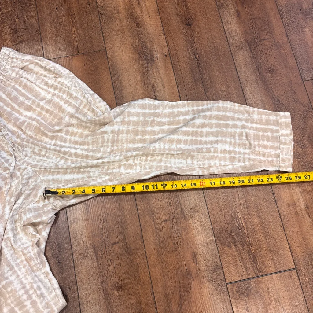 Old Navy High-Waisted Tie-Dye Linen-Blend Straight Cropped Pants Sz XL Tan White - Image 10