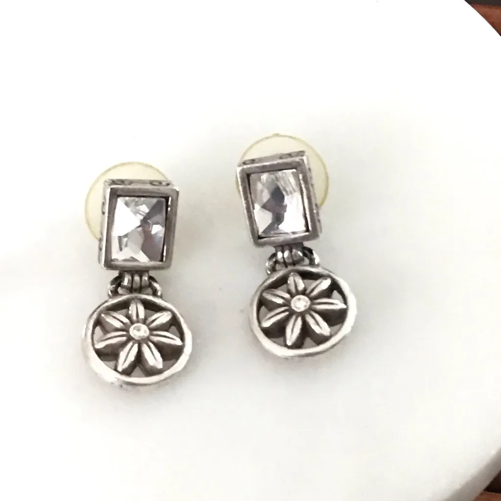 Brighton Silver Floral & Crystal Drop Post Earrings - Image 3