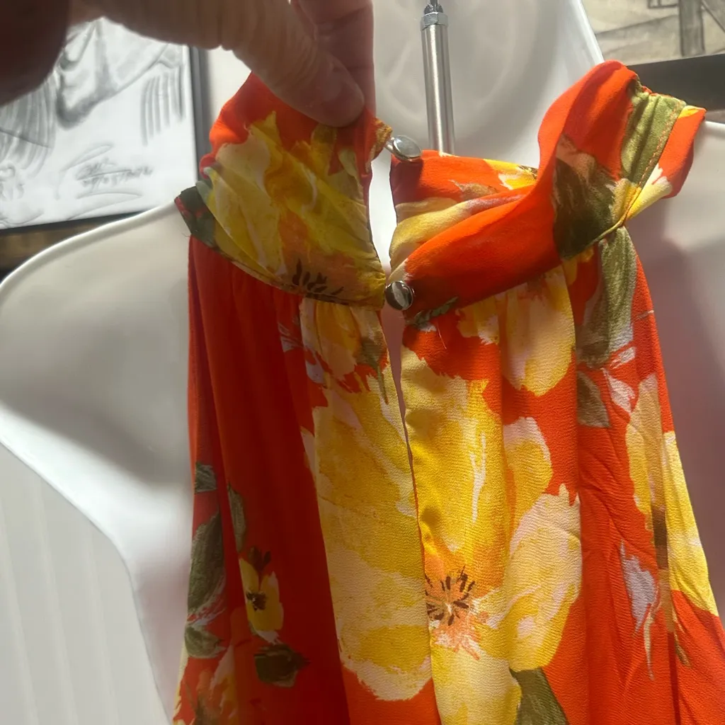 Floral Halter Maxi Dress Orange Yellow Sz 18/20W Hawaii Garden Plus - Image 3