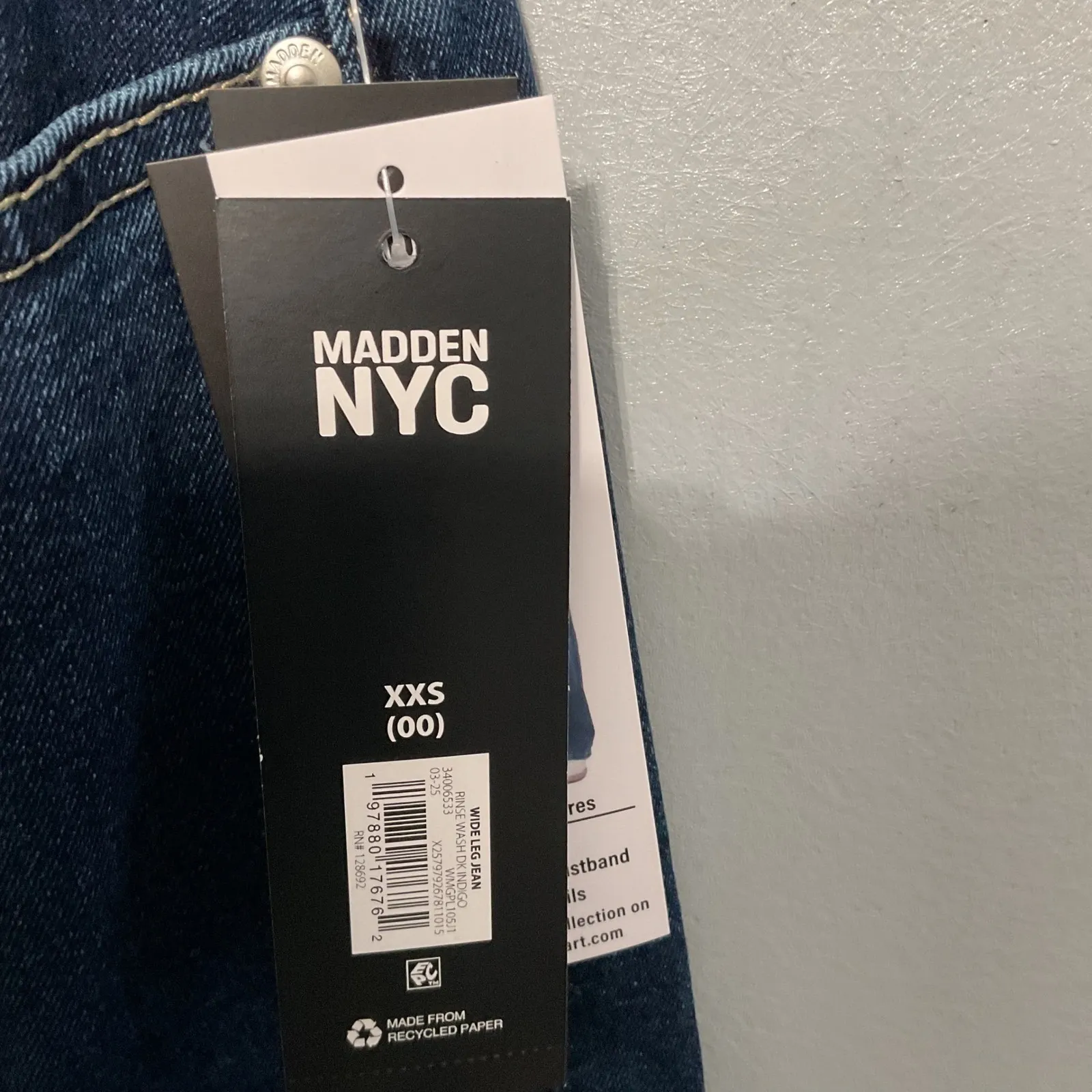 Madden NYC Wide Leg Jeans XXS 00 Blue Denim High Rise Elastic Waist Pants Size undefined - Image 4