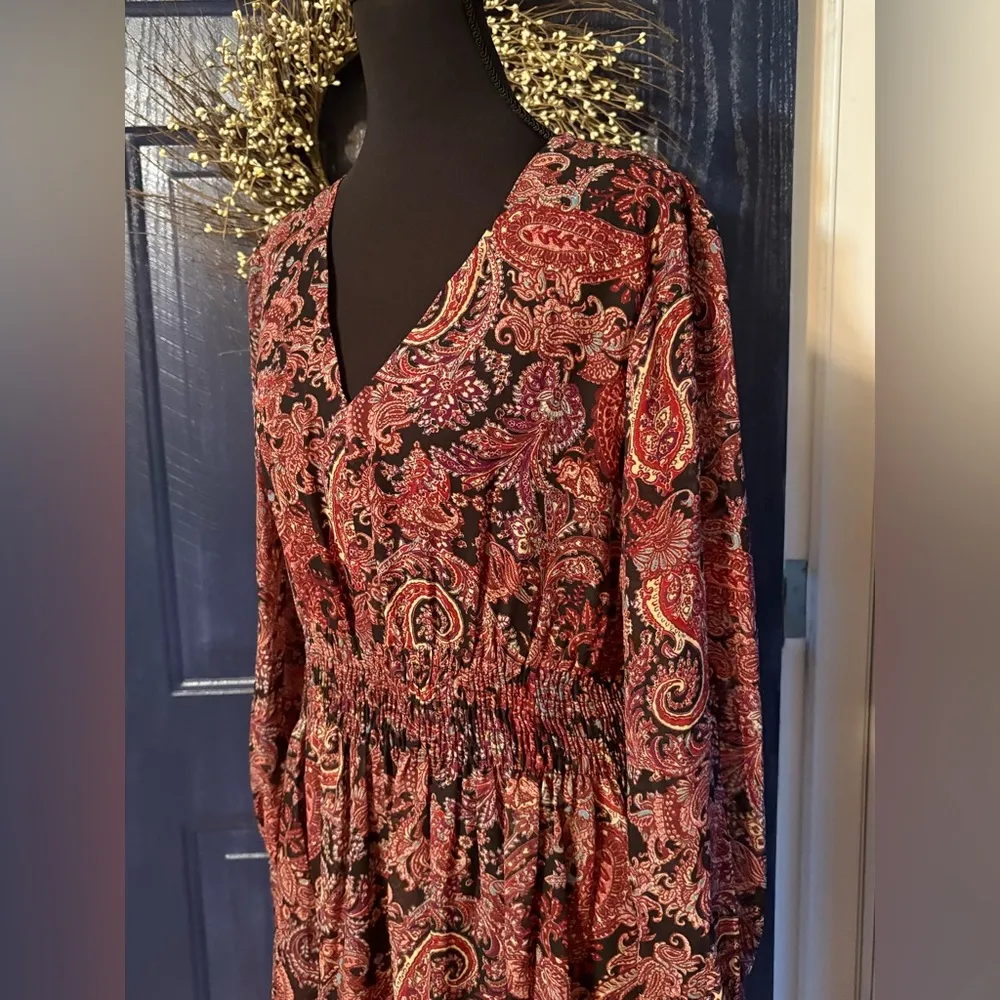JUST TAYLOR Women’s Long Sleeve Maxi Fit Flare Paisley Boho Lined Size L NWT Orange Size L - Image 2