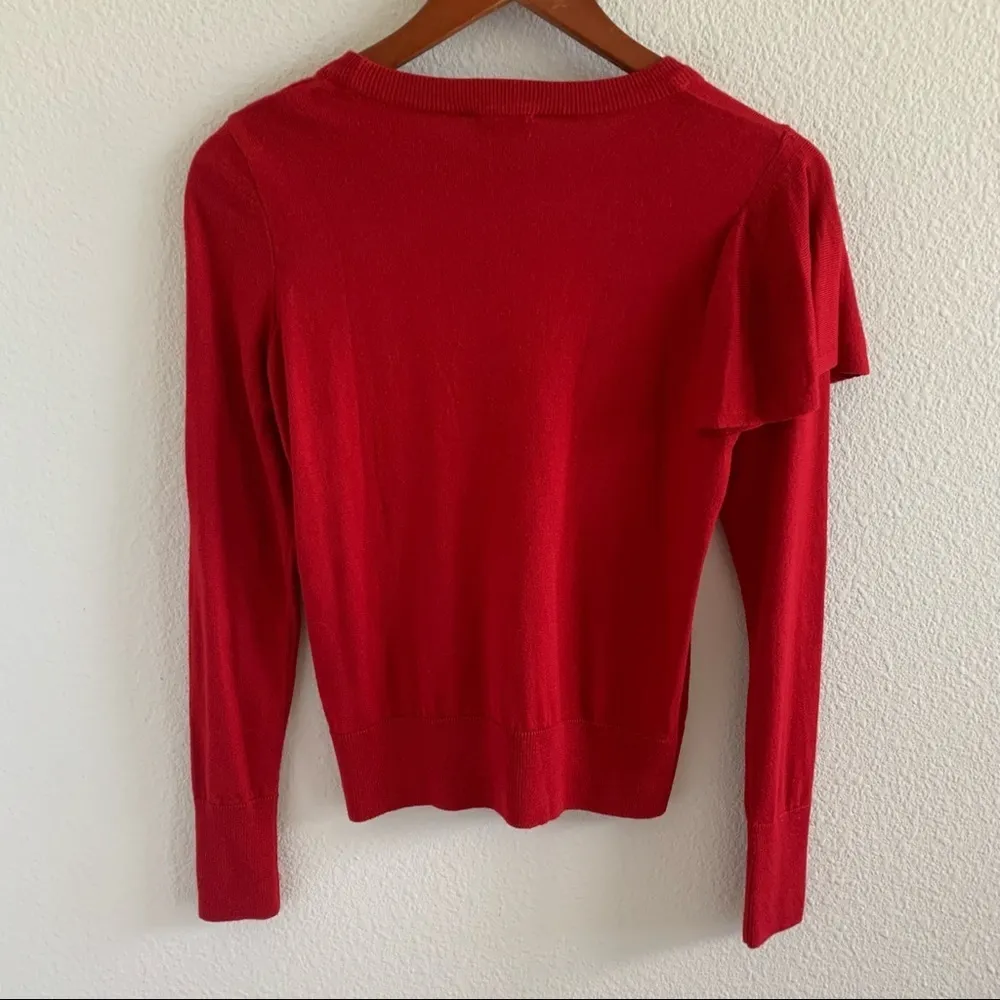 TOPSHOP Red Half Ruffle Sweater Top US 2 - Image 4